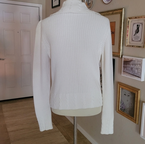 Tommy Hilfiger 90's White Blue and Red Classic Cable‎ Knit Cardigan - Picture 5 of 7